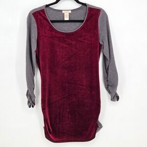 Sundance Women's Small Dulcet Velvet Tunic Top Long Sleeve Casual Burgundy Gray‎